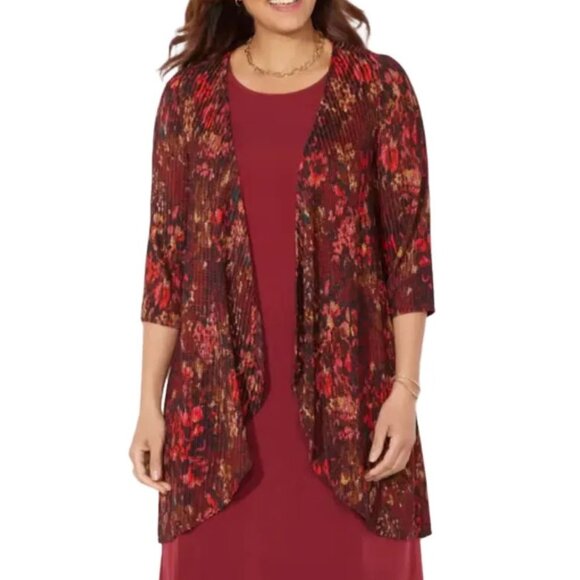 NEW CATHERINES Draped Open Kimono Wrap in Rich Burgundy Textured Floral SZ 5X - Picture 1 of 9